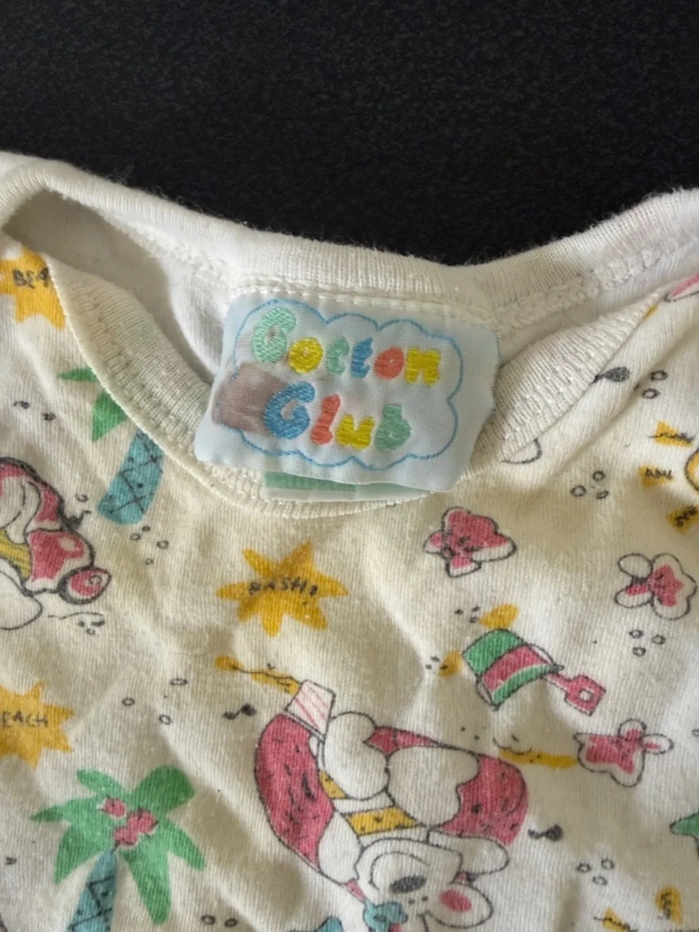 Baby One-Piece Bodysuit in Cream with Pink & Green Print 80’s 90’s